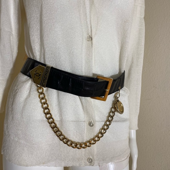 Chanel Vintage Leather Drop Chain with Logo Detail Belt Size: 80cm - Picture 3 of 9